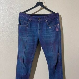 Gucci Men's Dark Blue/Pink Stone Washed Distressed Denim Size 34